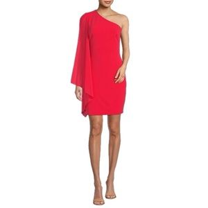 Belle Badgley Mischka Maya One Shoulder Drape Sleeve Dress